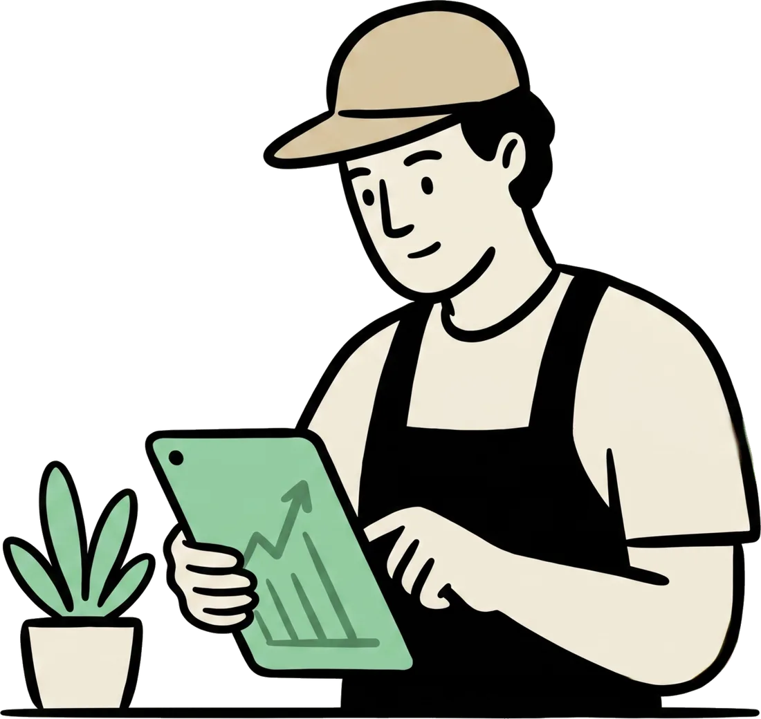 A studio owner checking their numbers on a tablet while Gango sends the invoices and confirms payments around them
